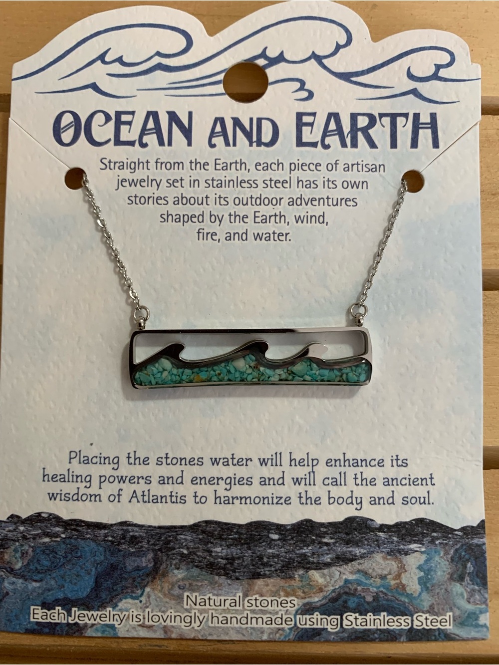 Turquoise Wave Bar Necklace - Stainless Steel